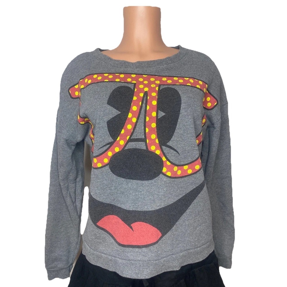 Disney Minnie Mouse Big Face Sweatshirt Womens Small Gray Glasses Polka Dots M - Picture 7 of 10